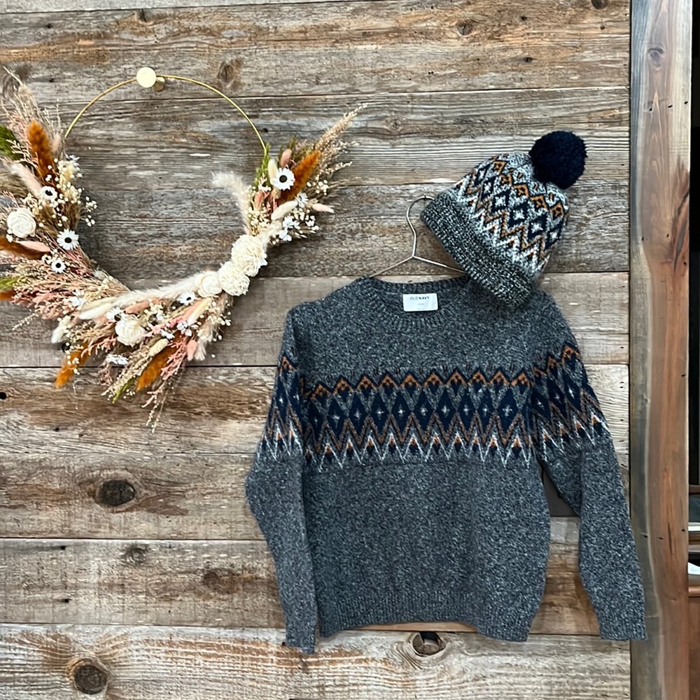 Boys fluffy sweater and matching hat